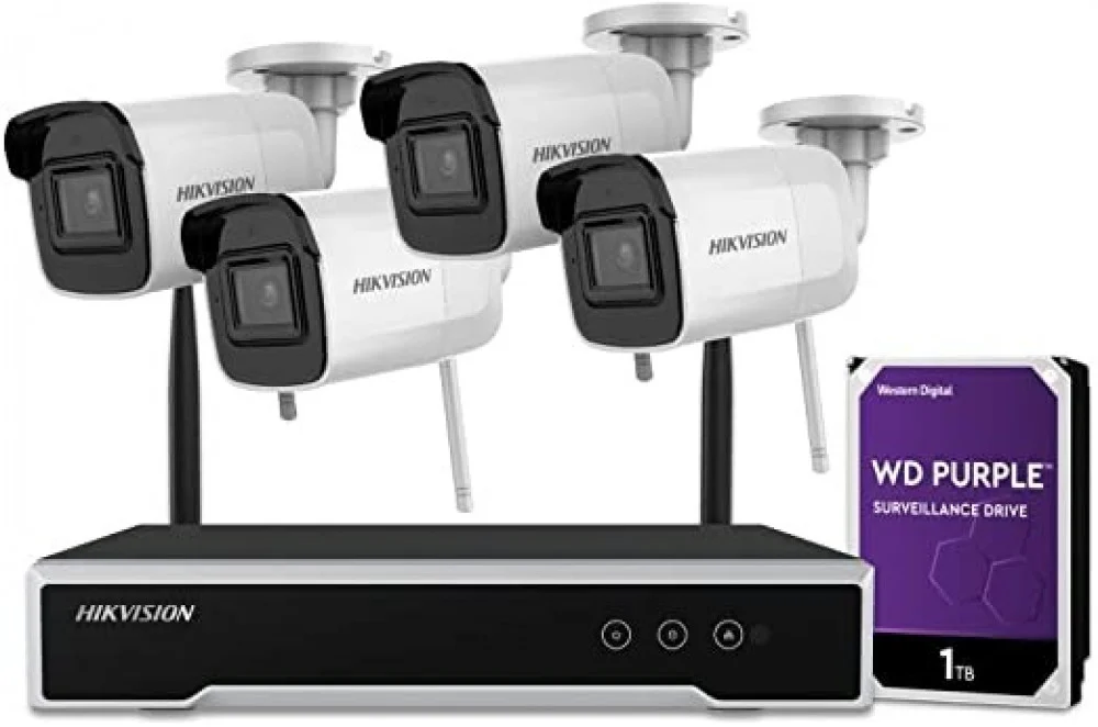 بكج 4 كاميرات خارجي واي فاي + جهاز تسجيل HIKVISION - NK440H-1T